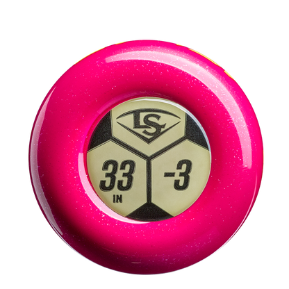 The 2026 Louisville Slugger Atlas A51 (-3) BBCOR Baseball Bat features a vibrant pink knob with gold and black branding—ideal for players who want bold style and the trusted performance of Louisville Slugger.