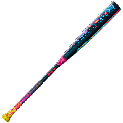 The 2026 Louisville Slugger Select PWR Player 1 (-3) BBCOR Baseball Bat features a pixelated, neon city skyline design with a yellow handle—perfect for power hitters seeking both standout style and performance.