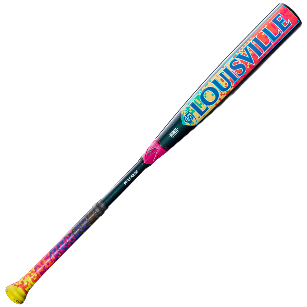 The 2026 Louisville Slugger Select PWR Player 1 (-3) BBCOR Baseball Bat (WBL4182010) boasts a bold, multi-colored design with "Louisville" on the barrel and a yellow handle—ideal for power hitters who want standout style.