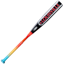 The 2026 Louisville Slugger Supra Starship (-10) USSSA Baseball Bat features a composite barrel, black finish with a red LOUISVILLE logo, and a rainbow gradient grip shifting through blue, green, yellow, orange, and red.