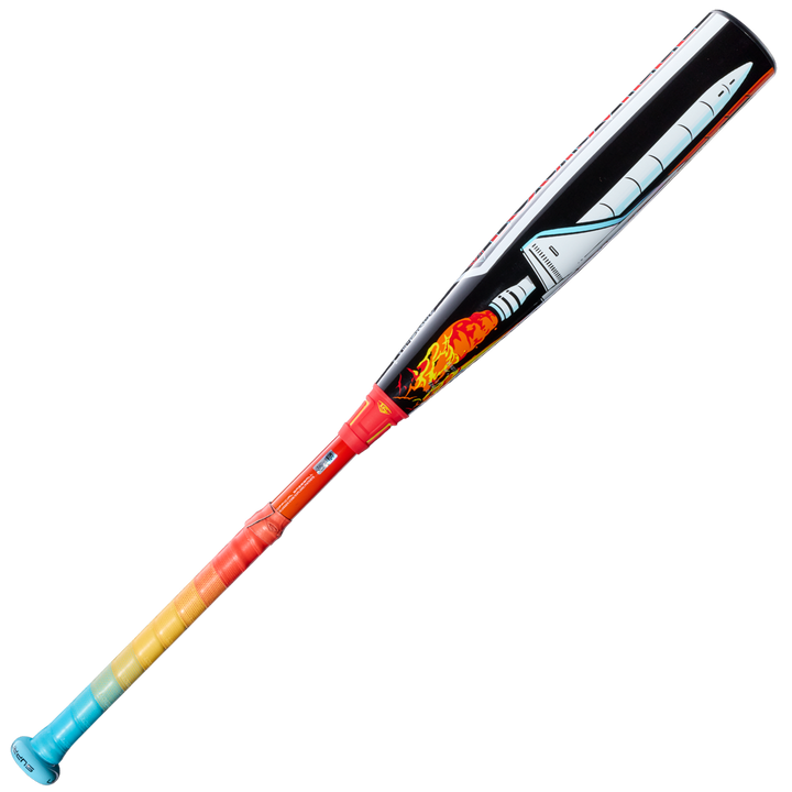 The 2026 Louisville Slugger Supra Starship (-10) USSSA bat features a colorful gradient handle, space shuttle artwork on its composite barrel, and a blue knob for added style—a striking design from Louisville Slugger.