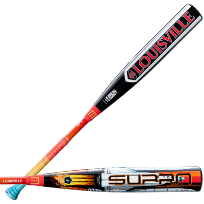 A close-up of the 2026 Louisville Slugger Supra Starship (-8) 2 3/4" USSSA Baseball Bat (WBL4184010), featuring a composite barrel—perfect for travel ball players.