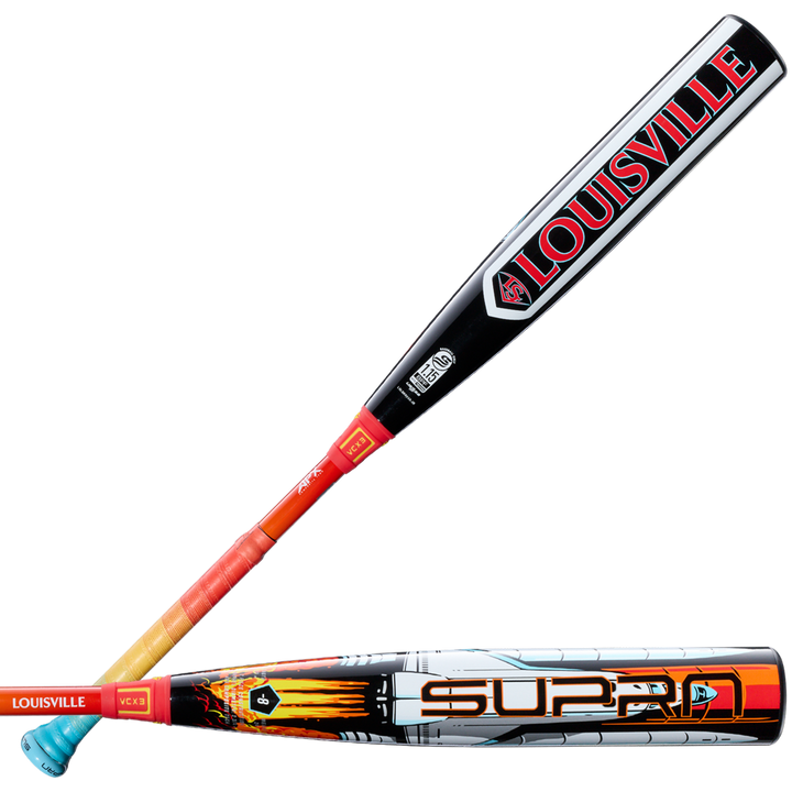 A close-up of the 2026 Louisville Slugger Supra Starship (-8) 2 3/4" USSSA Baseball Bat (WBL4184010), featuring a composite barrel—perfect for travel ball players.