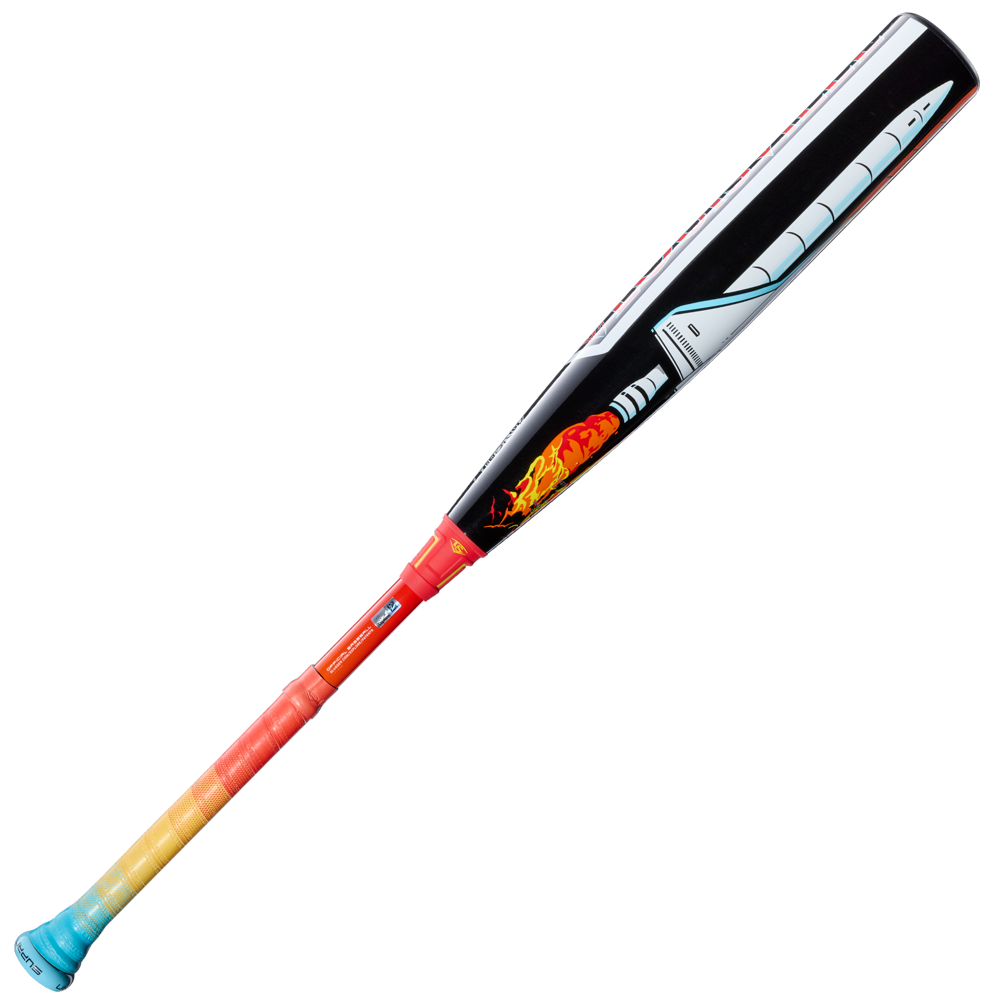 The 2026 Louisville Slugger Supra Starship (-5) USSSA Baseball Bat features a vibrant gradient handle, a composite barrel, and bold rocket launch graphics inspired by the dynamic style of Louisville Slugger.