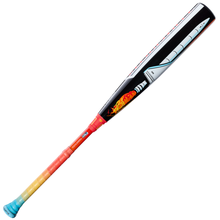 The 2026 Louisville Slugger Supra Starship (-5) USSSA Baseball Bat features a vibrant gradient handle, a composite barrel, and bold rocket launch graphics inspired by the dynamic style of Louisville Slugger.
