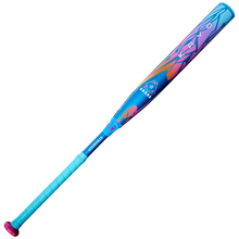 The 2026 Louisville Slugger Kryo Love the Moment (-11) Fastpitch Softball Bat features bold blue and pink geometric designs, a blue grip, pink knob, and "XENO" print, inspired by the iconic style of Louisville Slugger Kryo.