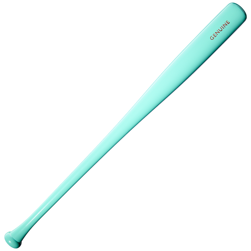 A mint-colored Louisville Slugger Genuine MIX Wood Baseball Bat (WBL4191010) featuring the word “GENUINE” near the barrel, designed for a balanced swing weight and pictured on a white background.