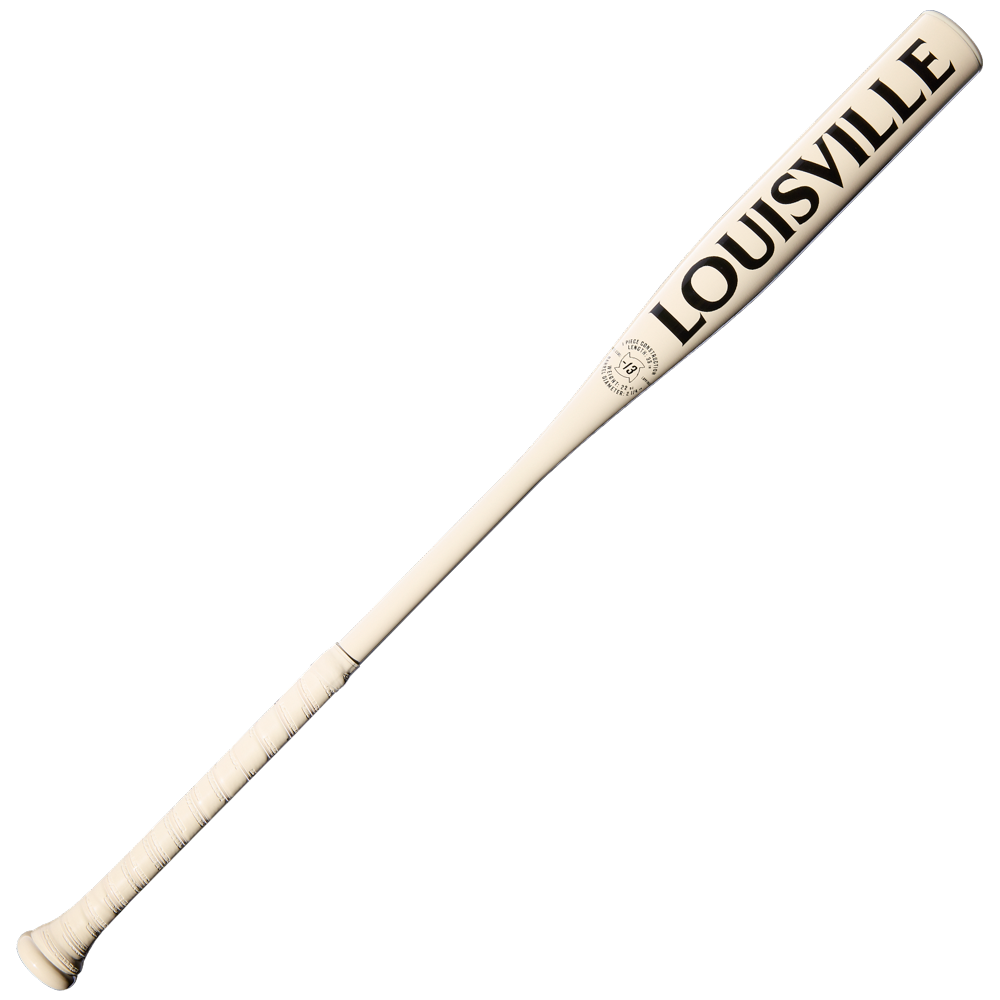 The Louisville Slugger Pro Prime Alloy Fungo (-13) 35″ Ivory Training Bat (WBL42020102235) is displayed on a white background, featuring bold black “LOUISVILLE” lettering along the barrel, making it an ideal training bat for coaches and players.