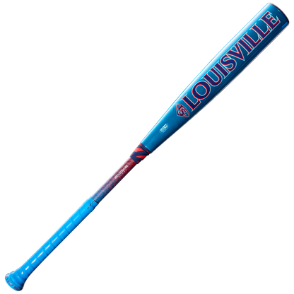 A 2027 Louisville Slugger Atlas Hybrid (-3) BBCOR Baseball Bat (WBL4246010) in blue and red, featuring LOUISVILLE prominently on the EVOKE Alloy Barrel, displayed against a white background.