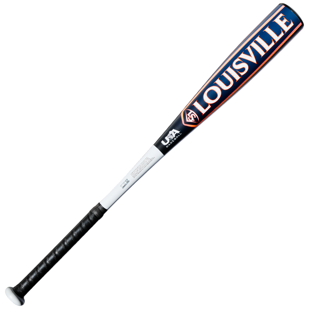 The 2027 Louisville Slugger Omaha (-10) 2 5/8″ USA Baseball Bat (WBL4262010) features a black handle, white midsection, and bold LOUISVILLE branding on the barrel. This one-piece alloy bat is designed with a balanced swing weight to enhance control and optimize performance at the plate.