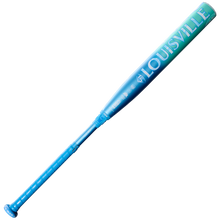 The 2027 Louisville Slugger Kryo2 (-11) Fastpitch Softball Bat (WBL4268010) is blue and green with "LOUISVILLE" boldly on the barrel and features the advanced GO-EX+ Barrel System, shown on a white background.