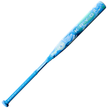 The 2027 Louisville Slugger Kryo2 (-10) fastpitch softball bat, WBL4269010, features blue and light green abstract patterns, KRYO on the barrel, a solid blue handle, and a GO-EX+ Barrel System against a plain white background.