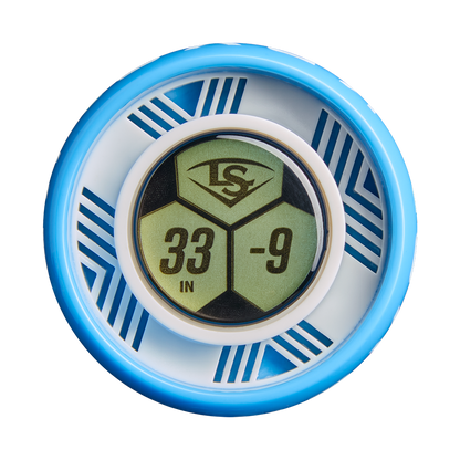 A round blue and white end cap with "LS," "33 IN," and "-9" sits against a light green background, resembling the Louisville Slugger Kryo2 (-9) Fastpitch Softball Bat: WBL4270010.