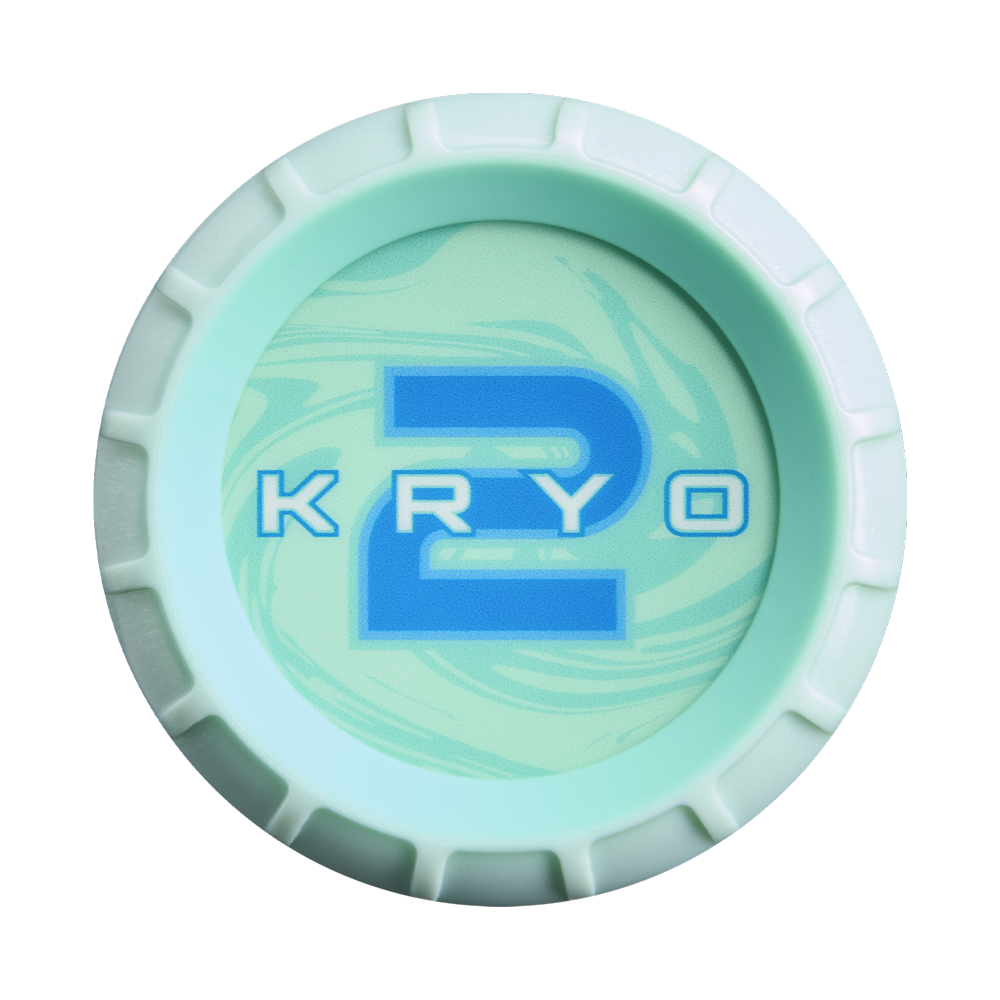 A mint-green round cap with a blue swirl and bold KRYO 2 text, designed for fans of the 2027 Louisville Slugger Kryo2 (-8) Fastpitch Softball Bat (WBL4271010) by Louisville Slugger.