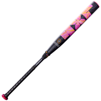 Introducing the 2027 Louisville Slugger LXT (-11) Fastpitch Softball Bat (WBL4276010), a bat featuring a black handle and a barrel adorned with an eye-catching pink, orange, and purple marbled design. Showcasing Louisville Slugger branding near the handle, this sleek and modern fastpitch bat offers a balanced swing weight to deliver smoother, more powerful hits.