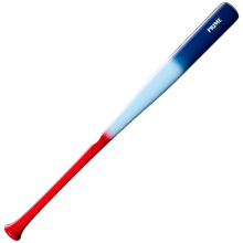 The Louisville Slugger Pro Prime RA13 USA Maple Wood Baseball Bat (WBL4296010) features a striking design, showcasing a red handle that fades into light blue at the center and transitions to dark blue at the barrel’s end. This standout bat from Louisville Slugger includes a Professional Series Finish, seamless decals, and displays the word “PRIME” printed near the barrel on the blue section.