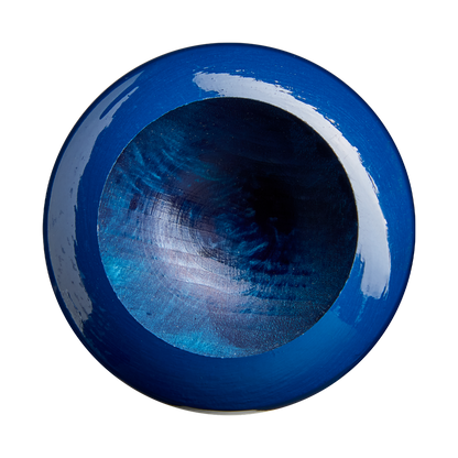 A top-down view of the Louisville Slugger Pro Prime RA13 USA Maple Wood Baseball Bat (WBL4296010) by Louisville Slugger showcases its Professional Series Finish, which enriches the deep, glossy blue surface with subtle lighter blue highlights.