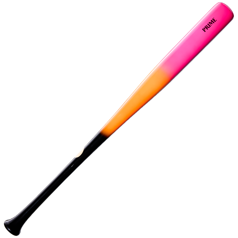 The Louisville Slugger Pro Prime RA13 Sunset Maple Wood Baseball Bat (WBL4297010) boasts a striking gradient design that transitions from black at the handle to orange and finally pink near the barrel. Meticulously crafted from maple and finished with a Professional Series Finish, this Louisville Slugger bat features “PRIME” printed near the top.