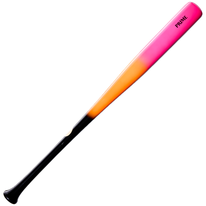 The Louisville Slugger Pro Prime RA13 Sunset Maple Wood Baseball Bat (WBL4297010) boasts a striking gradient design that transitions from black at the handle to orange and finally pink near the barrel. Meticulously crafted from maple and finished with a Professional Series Finish, this Louisville Slugger bat features “PRIME” printed near the top.