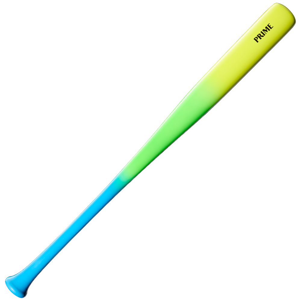 The Louisville Slugger Youth Prime RA13 Ronald Acuña Jr. Maple Wood Baseball Bat (WBL4298010) boasts a vibrant neon tricolor fade, with a gradient transitioning from blue at the handle through green and yellow to light yellow at the barrel’s end. Inspired by Ronald Acuña Jr., “PRIME” is printed near the tip of this premium youth bat by Louisville Slugger.