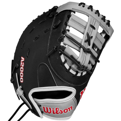 The Wilson A2000 1620SS 12.5" SuperSkin Fastpitch First Base Mitt (WBW101644125) combines black and grey Pro Stock leather with SuperSkin for elite first base performance.