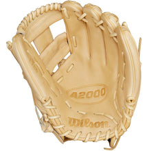 A Wilson A2000 1786 11.5" Baseball Glove (WBW102072115) by Wilson is shown open, highlighting its tan Pro Stock leather palm with visible stitching, laces, and embossed branding.