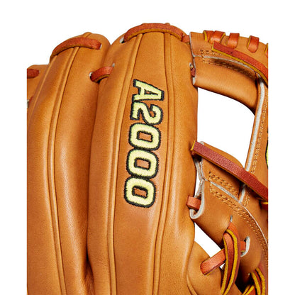 A close-up of the Wilson A2000 1786 11.5" Baseball Glove (WBW102073115) highlights its Pro Stock leather construction, reflecting the premium quality craftsmanship Wilson is known for.