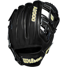 The Wilson A2000 1975 11.75" Baseball Glove (WBW1020741175) features black Pro Stock leather, yellow stitching, and displays the Wilson brand and A2000 model on the back.