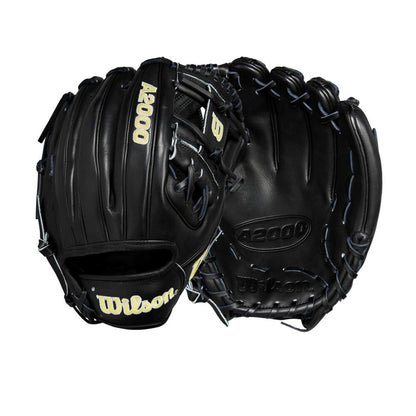 Two Wilson A2000 1975 11.75" Baseball Gloves are shown—one displays Wilson and A2000 1975 branding, while the other reveals the palm side with visible lacing and embossed “A2000” text.