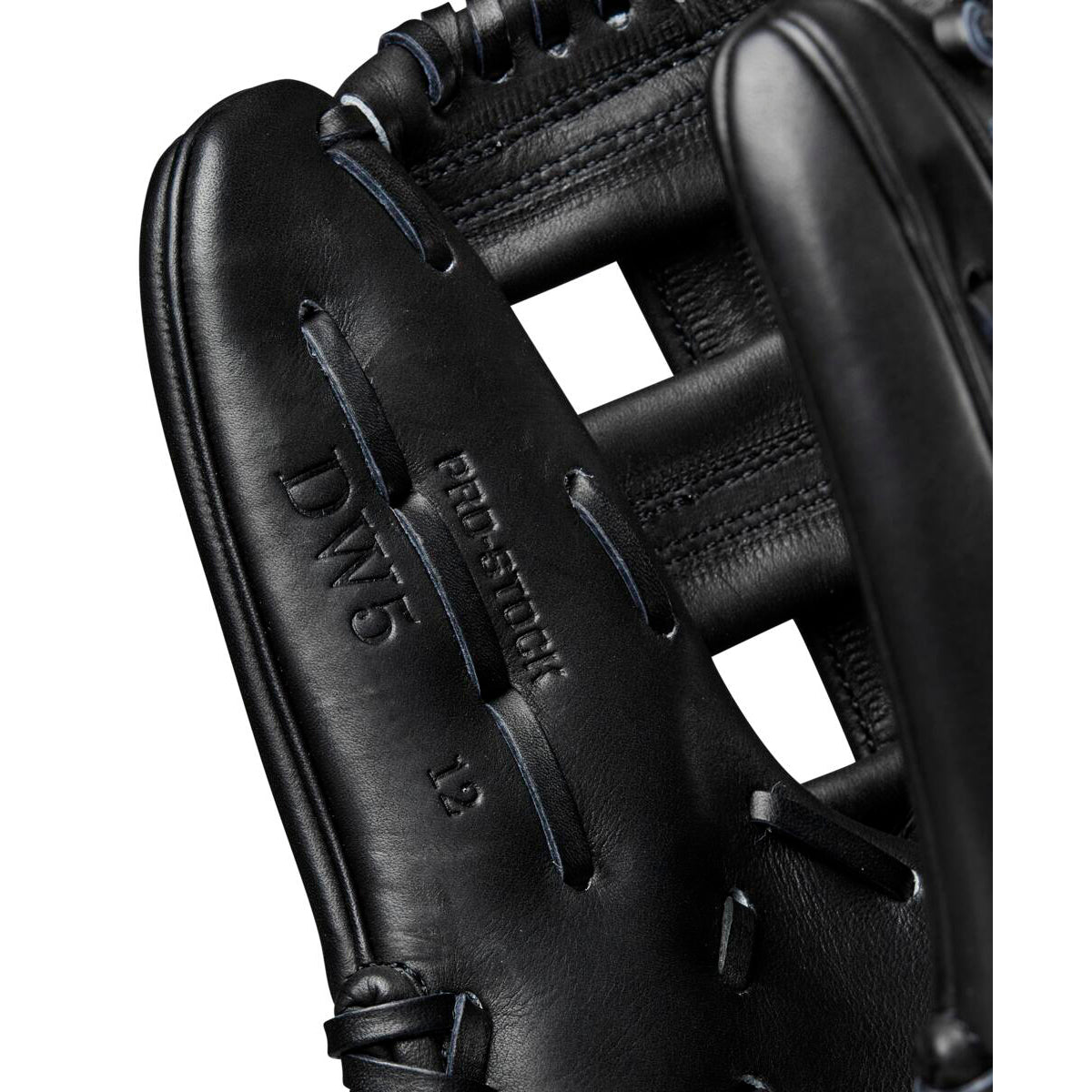 A close-up of the Wilson A2000 DW5 12" Baseball Glove (WBW10207712), crafted by Wilson with Pro Stock leather and featuring a signature Dual Post Web.