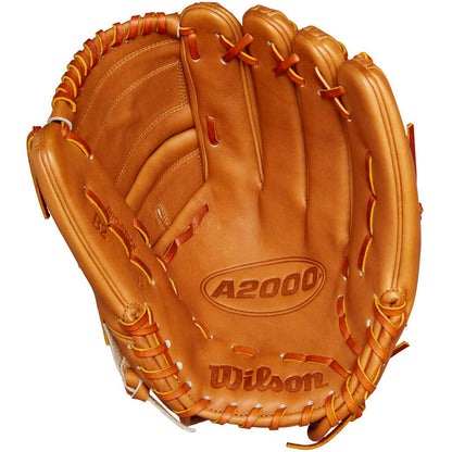 The Wilson A2000 B2 12" Baseball Glove (WBW10208212) is a tan leather pitcher’s glove featuring visible stitching and laces, crafted from Pro Stock leather with the Wilson name and model embossed on the palm.