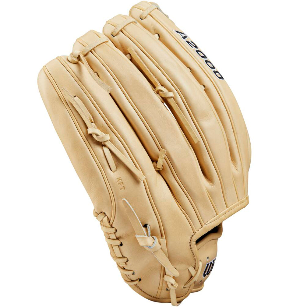 The Wilson A2000 1810 12.75" Baseball Glove (WBW1020881275) features premium Pro Stock® leather in tan, detailed stitching, and the model number embroidered in black on the back, highlighting its smooth finish and expert craftsmanship.