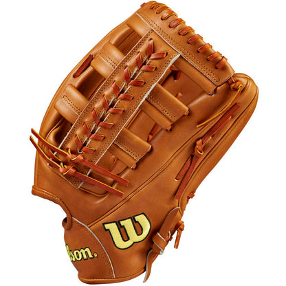 The Wilson A2000 1810 12.75" Baseball Glove (WBW1020901275) features tan Pro Stock leather, detailed lacing, and the signature Wilson W logo stitched in yellow on the lower part of this premium outfield glove.