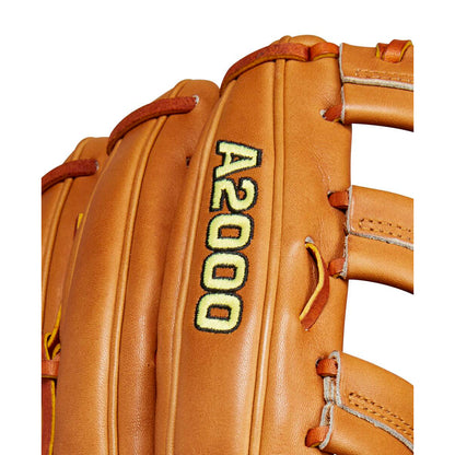 Close-up of the Wilson A2000 1810 12.75" Baseball Glove (WBW1020901275), crafted from Pro Stock leather with detailed stitching, visible laces, and black and yellow A2000 embroidery.