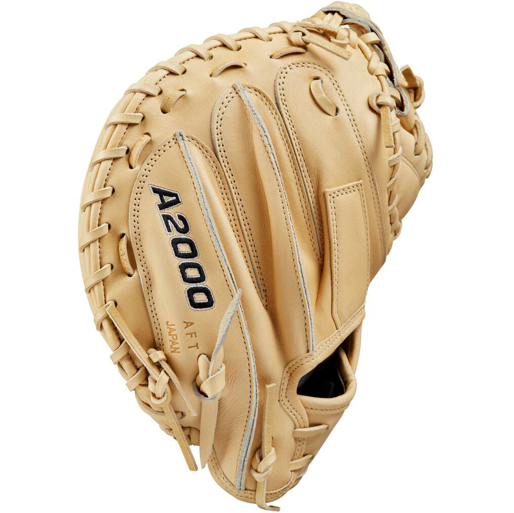 A Wilson A2000 M23 33.5" Baseball Catcher's Mitt (WBW102093335) made with Pro Stock leather is displayed on a white background.