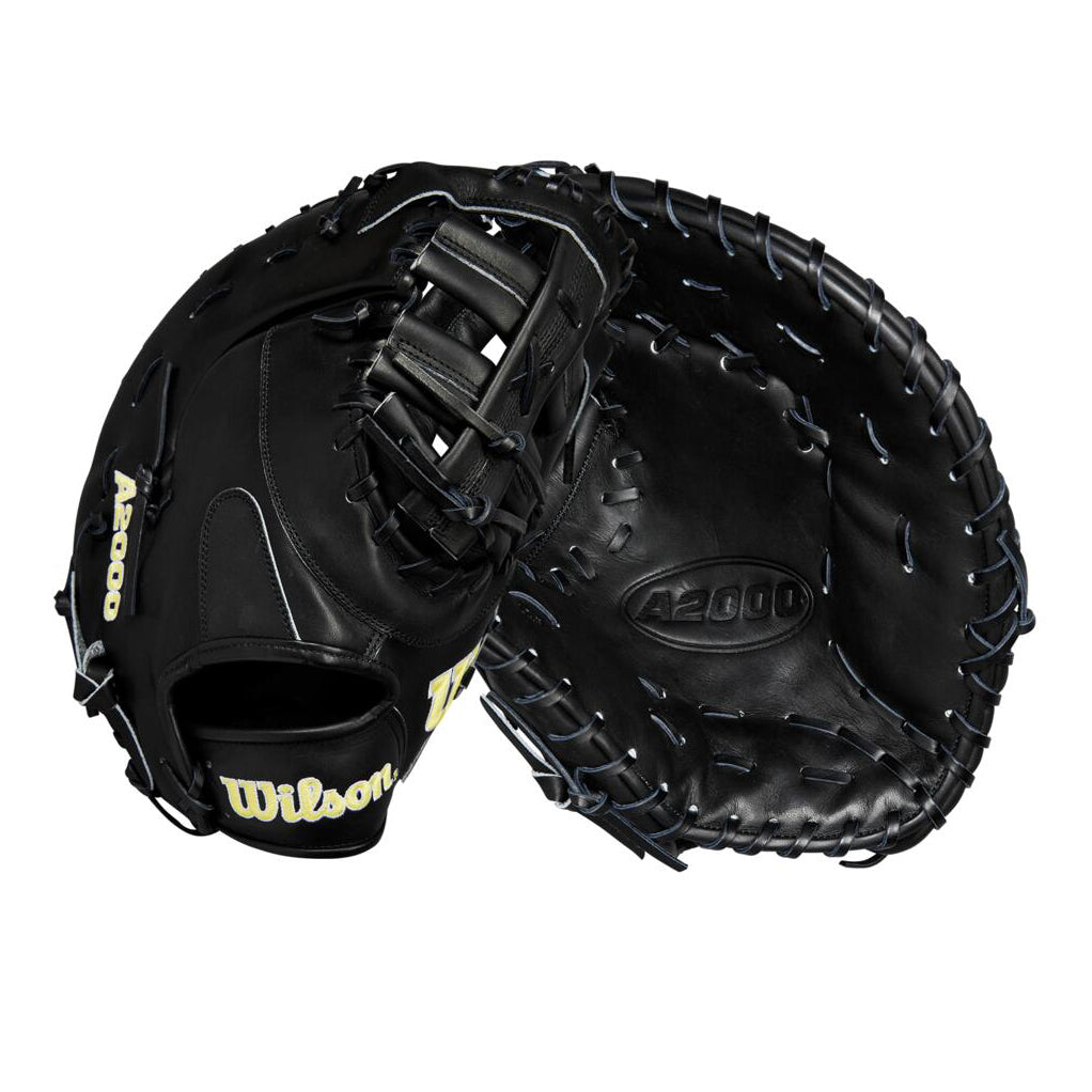 The Wilson A2000 1679 12.5" Baseball First Base Mitt, crafted from Pro Stock leather, stands out against a crisp white background.