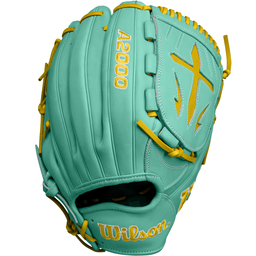 A close-up of the Wilson A2000 B23 12" Baseball Glove, crafted from premium Pro Stock leather.