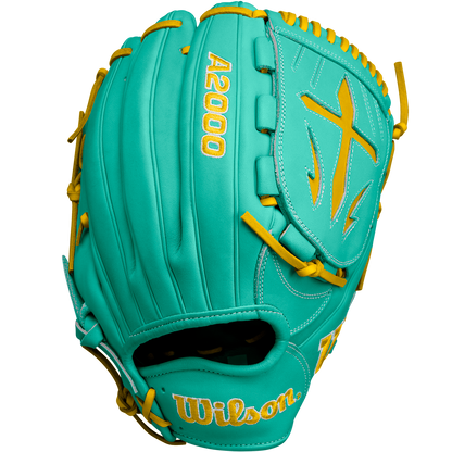 A close-up of the Wilson A2000 B23 12" Baseball Glove, crafted from premium Pro Stock leather.