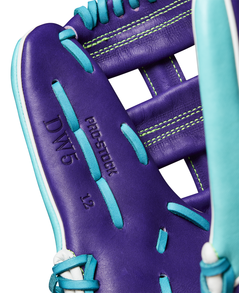 A close-up of the Wilson A2000 DW5 12" Baseball Glove (WBW10252212), crafted from premium Pro Stock leather for Winter 2024.