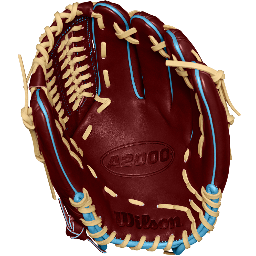 A close-up of the Wilson A2000 D33 11.75" Baseball Glove (Winter 2024: WBW1025251175), crafted from durable Pro Stock leather.