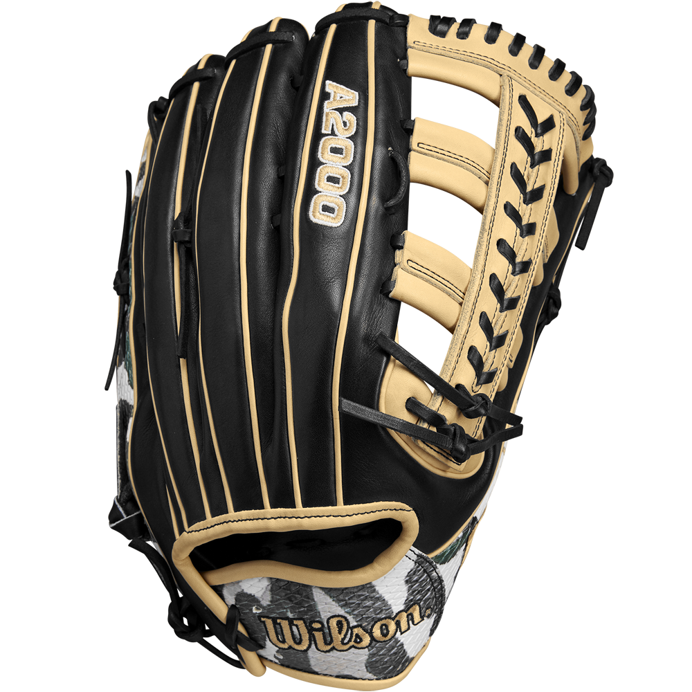 The Wilson A2000 1810 12.75" Baseball Glove (WBW1025271275) features black and tan Pro Stock leather, cream laces, visible stitching, and the Wilson logo on the thumb, shown against a white background.