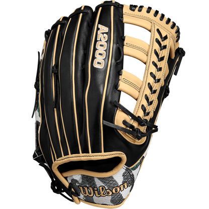 The Wilson A2000 1810 12.75" Baseball Glove (WBW1025271275) features black and tan Pro Stock leather, cream laces, visible stitching, and the Wilson logo on the thumb, shown against a white background.