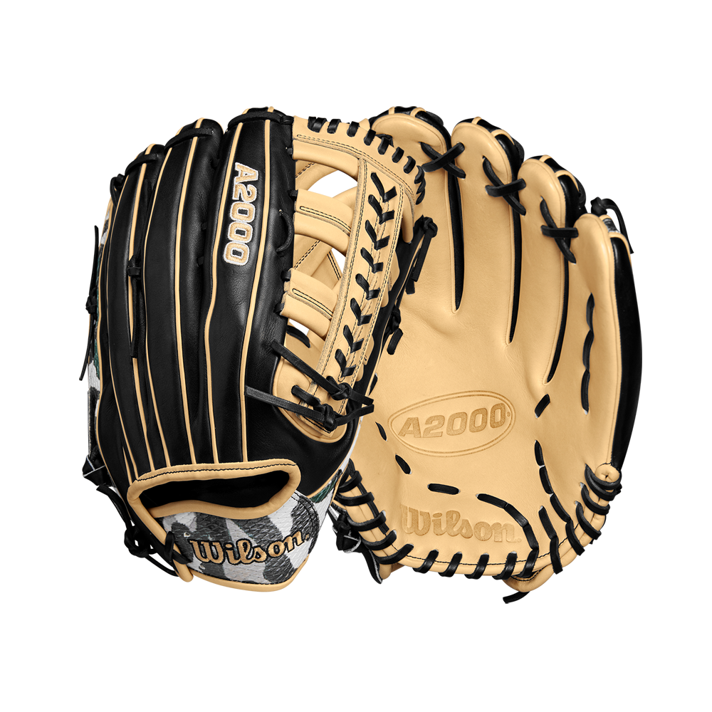 The Wilson A2000 1810 12.75" Baseball Glove (Winter 2024) is shown in tan and black, displaying both palm and back views with visible laces, Wilson branding, and premium Pro Stock leather construction.