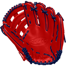 The Wilson A2000 MY7 12.5" Masataka Yoshida GM Baseball Glove (WBW102529125) is a bright red outfield glove with dark blue laces and an embossed Wilson logo, shown on a plain white background.