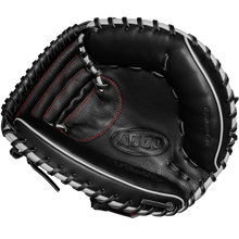 The Wilson A500 32" Baseball Catcher's Mitt (WBW10254632) is a black leather mitt with white laces and red stitching, featuring the Wilson brand and model number embossed on the palm.