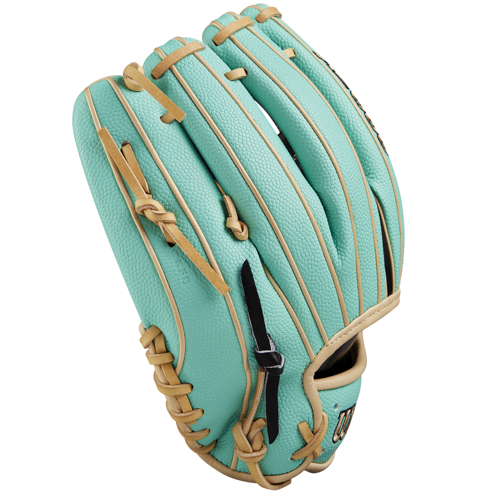 The Wilson A2000 1716SS 11.5" Baseball Glove (SPRING 2025: WBW102547115) features a teal Pro Stock leather design with tan laces and black accents, shown against a white background.