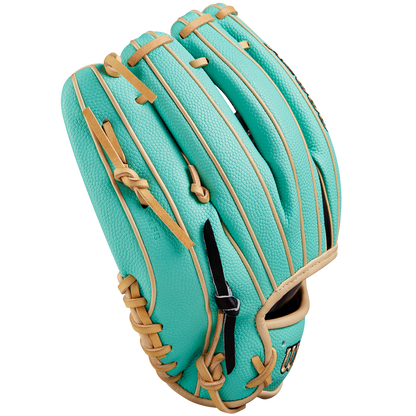The Wilson A2000 1716SS 11.5" Baseball Glove (SPRING 2025: WBW102547115) features a teal Pro Stock leather design with tan laces and black accents, shown against a white background.