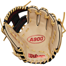 The Wilson A900 PF115 11.5" Baseball Glove (WBW102570115) features Pedroia Fit and is ideal for infield play, shown against a white background.