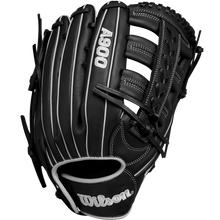 The Wilson A900 PF1892 12.25" Baseball Glove (WBW1025721225) is a black youth glove with white stitching, an open web design, and visible Wilson branding on the palm and thumb.