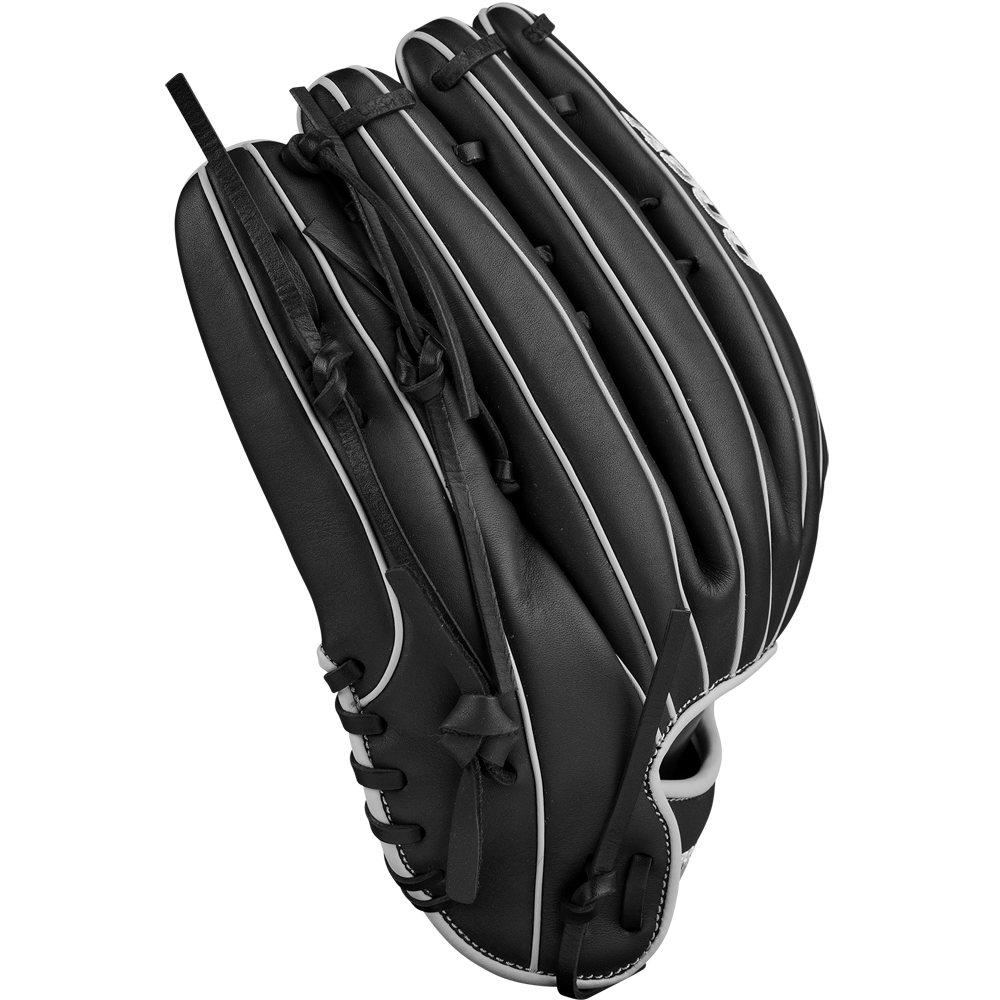 The Wilson A900 PF1892 12.25" Baseball Glove: WBW1025721225 is a black youth glove, featuring Pedroia Fit for a comfortable and secure grip.